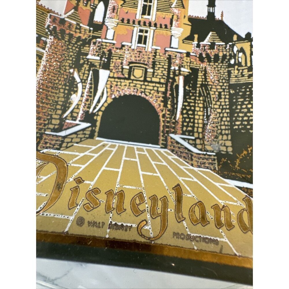 Vintage Walt Disney Disneyland Castle Trinket Jewelry Tray Glass Dish Houze Art - Picture 6 of 8